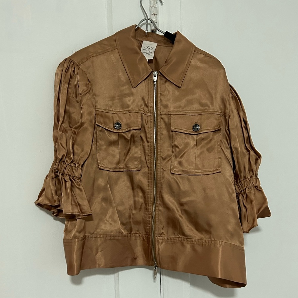 cinq à sept tous le jours short sleeve zip up blouse